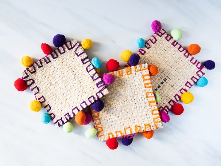 Image for Upcycle and make these Burlap Pom Pom Coasters