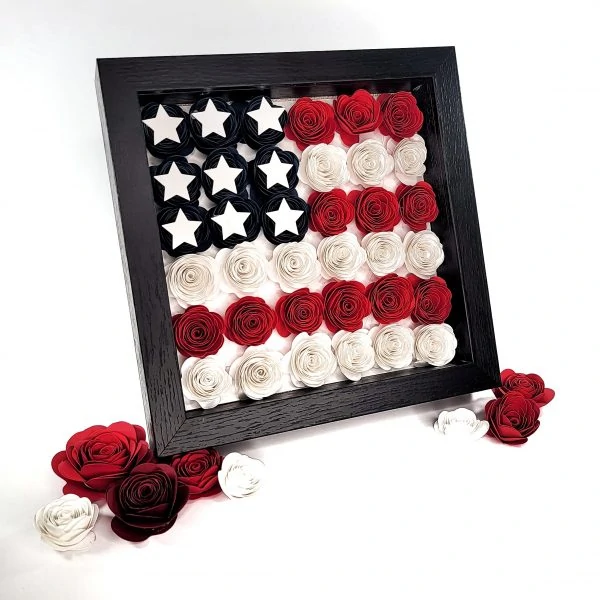 paper flower shadow box in american flag design