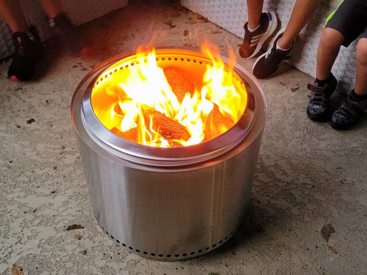 fire pit with open flames
