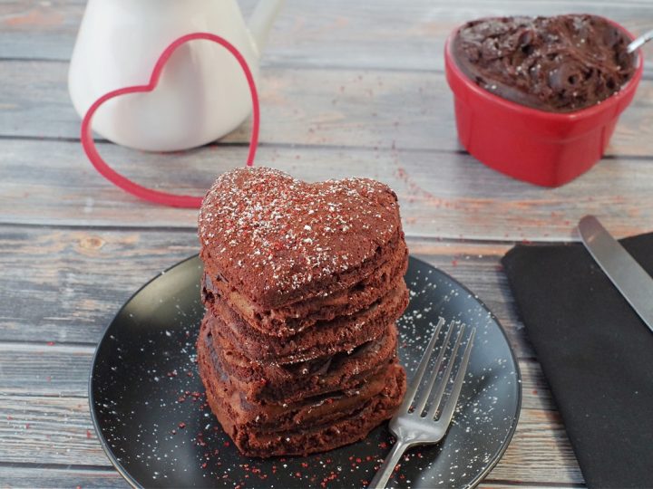 Image for Healthy Red Velvet Pancakes with Sweet Chocolate Cream Cheese Butter