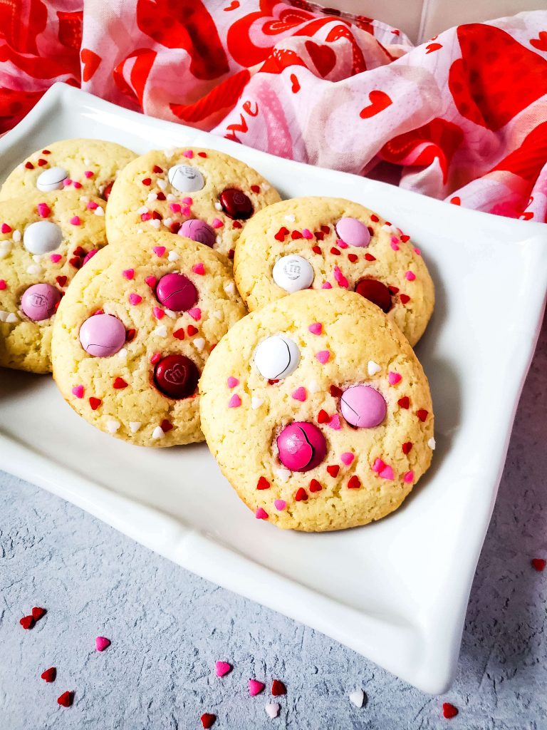 Valentine’s Day Cookies with M&M’s (Made with Cake Mix!)